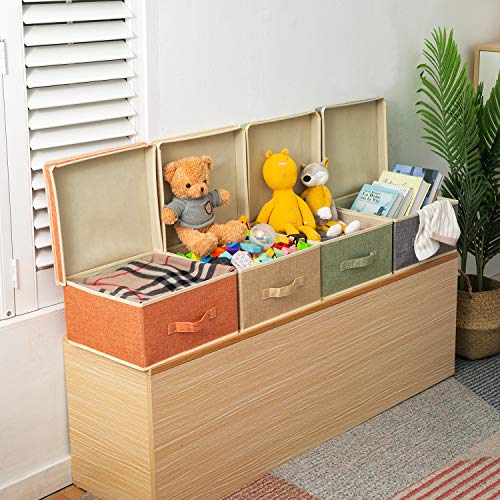 Domeraax Storage Bins With Lid, Foldable Clothing Storage Box Case With Handle For Toy, Books, Closet, Bedroom, Home, 4 Color Set, 13L X 12.5W X 7H Inch #TOP3