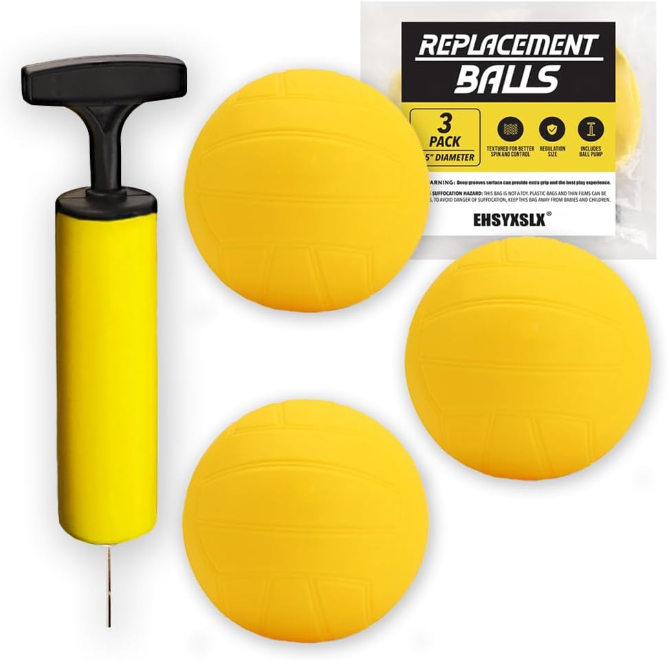 Spike Replacement Game Balls 3-Pack with Pump Compatible with Spike Standard Game Set and Other Round Net Game | Lawn Beach Volleyball | Strong Bounce Ball (3.5inch)