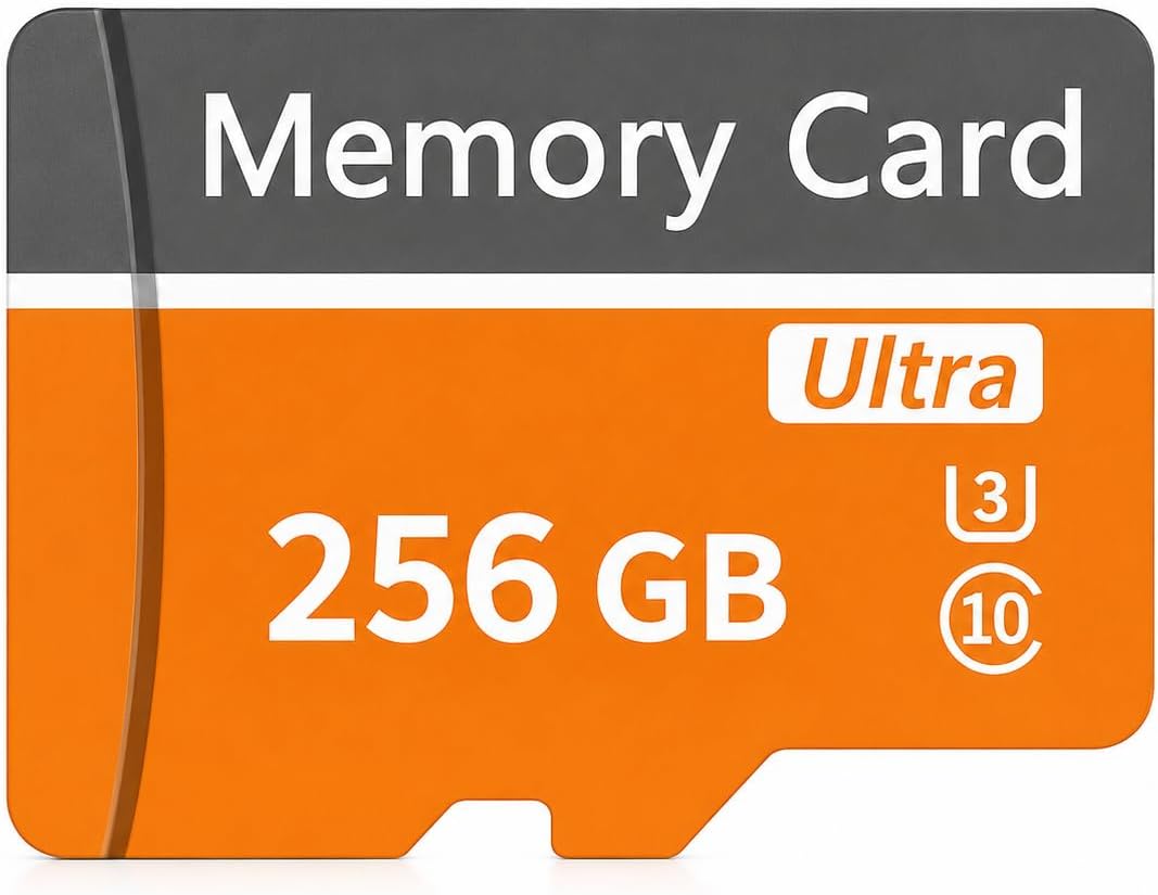 256GB SD Card with Adapter, High Speed Memory Card, UHS-I C10 A1 Memory TF Card 256GB for Tablet/Mobile Phone/Camera/Car Audio/Game Console -Orange