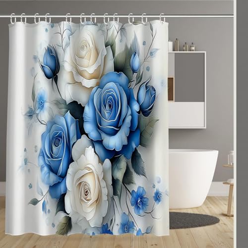 Rideau de douche polyester imprimé imperméable lavable avec 12 crochets