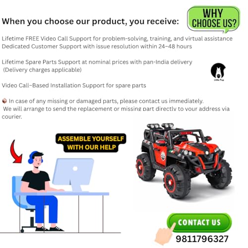 Image of Little Pup Battery Operated 4x4 Big Size 12V Battery Ride On Truck, Jeep for Kids Drive 2 to 10 Years | Motor for Steering | Remote Control | Suspensions | Jumbo Driving Car