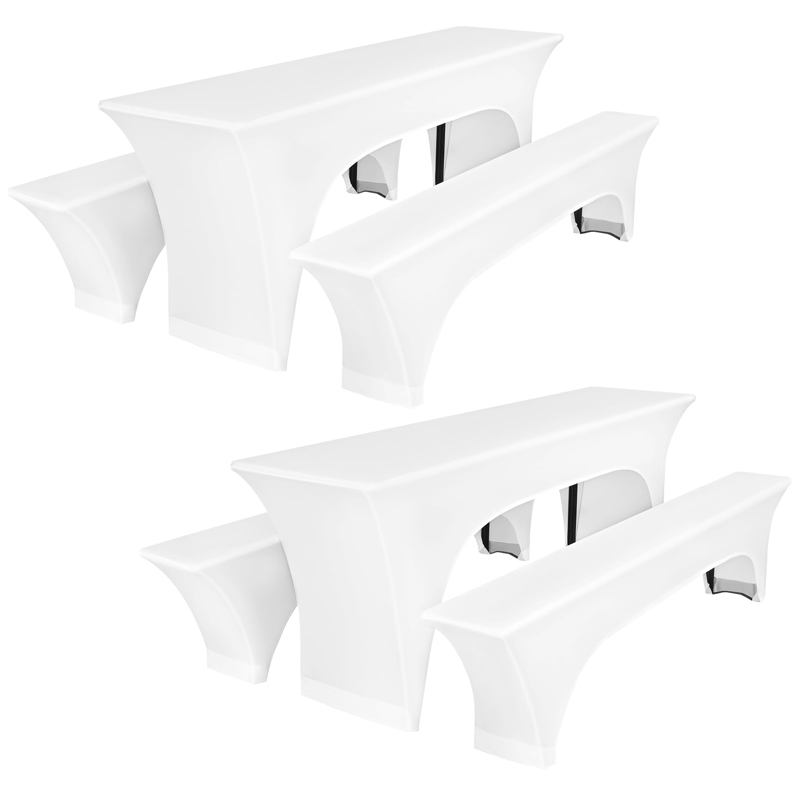 Zwei 3er-Sets Biertischhusse, weiße Stretch Biertisch und Bankgarnitur hussen 220 x 50 x 80 cm, Elastische Biertischhussen für 50 cm Tischbreite, Bierzeltgarnitur für Bankett Gartenmöbel