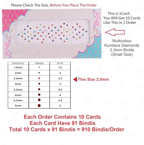 Image of VAMA Rhinestone Multi Color Crystal Stone Bindi kumkum Sticker Diamond Cut Kundan Multicolour bindiya Bindis Set for Women (10 Cards)