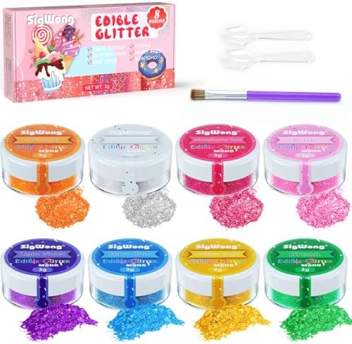 Edible Glitter Set, Sprinkles Edible Glitter for Drinks, 8 Colors Prism Powder Edible Glitter Dust for Wines, Beer, Cocktail, Strawberries, Cakes, Cupcakes, Chocolate - 3g/bottle