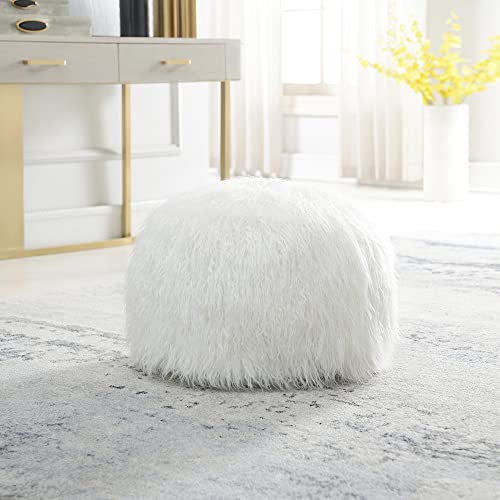 Comfortland Faux Fur Ottoman Stool, Fuzzy Pouf Cover, Fluffy Poof Ottomans, Furry Unstuffed Foot Rest with Storage for Living Room, Bedroom, or Gifts White (No Filler)