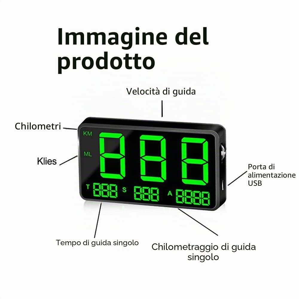 Contachilometri GPS, Display Testa Alta Universale di Avvertamento Auto HUD Digital Car, Tachimetro GPS KM/H MPH per Moto Auto Bici