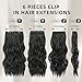 Fliace synthetic Clip in Black Hair Extensions for Women, 6 PCS Natural Black Hair Extensions, Thick Hairpieces Double Weft Wavy Hairpieces, Soft Hair & Blends Well (20inch, 6pcs, Natural Black)