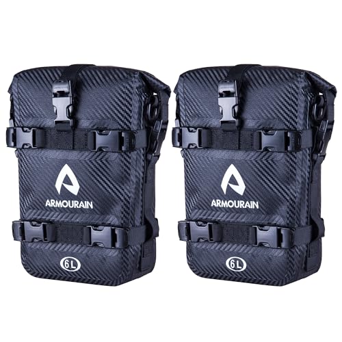 ARMOURAIN set di 2 borse da moto in PVC con spallacci - Impermeabili - Adatte alla maggior parte delle moto - 12 litri (6 x 2) - PVC nero in fibra di carbonio