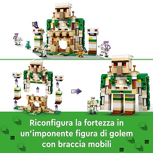 Minecraft La Fortezza del Golem di Ferro, Castello Giocattolo che si Trasforma in Action Figure con 7 Personaggi tra cui Cavaliere di Cristallo, Cavalieri Scheletrici e Creeper Caricato 21250 - Lego - Immagine 6
