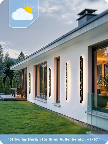 Led Long Wall Light Black 100cm Outdoor Wall Light 32W IP67 Waterproof Villa Wall Lamp 3000K Peach Blossom Design Long Wall Lights Outdoor Walls Gardens Porch Stairs Terraces Lighting - Image 3
