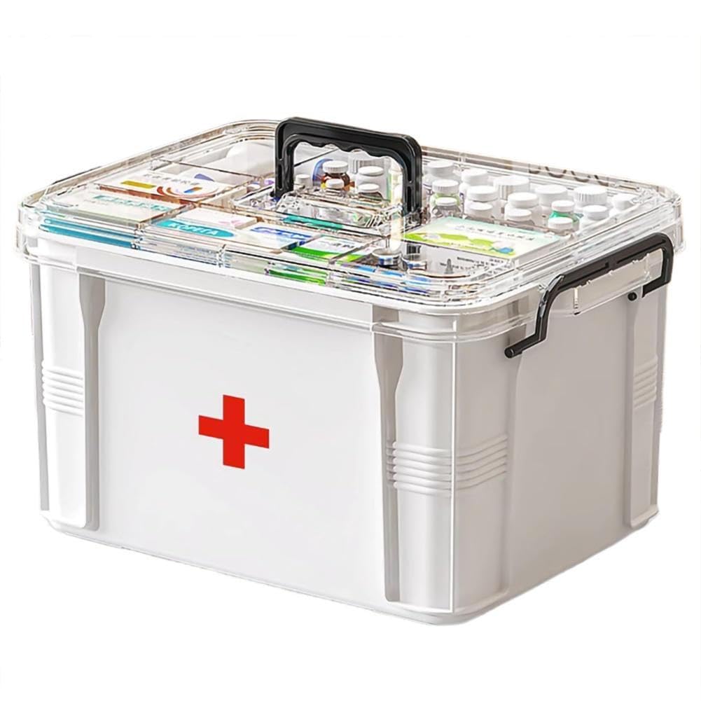 Medicine Storage Box Pill Bottle Organizer Double Compartment Transparent Large Capacity White