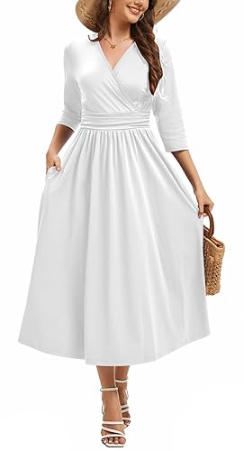 DinyIn Elegant Dress for Women Summer V-Neck Wrap 3/4 Sleeve