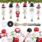 122 Stück Schneemann Holzperlen Weihnachten Set Holz weihnachtsperlen Bastelset Holzkugeln mit Gesicht Juteschnur Bastelset Weihnachten Deko für DIY Party Festivals Dekorationen Weihnachtsbaumschmuck