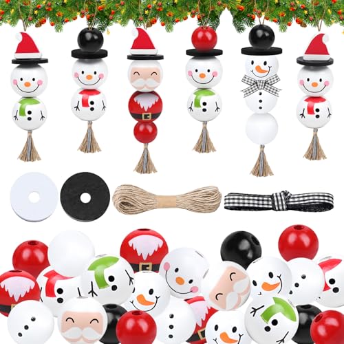 122 Stück Schneemann Holzperlen Weihnachten Set Holz weihnachtsperlen...