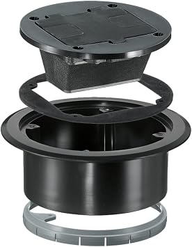 Bryant Electric RF406BK Pre-assembled Flange, Cover, and Leveling Ring for Floor Boxes Poured in Concrete with 15A 125V Outlet Included, Black