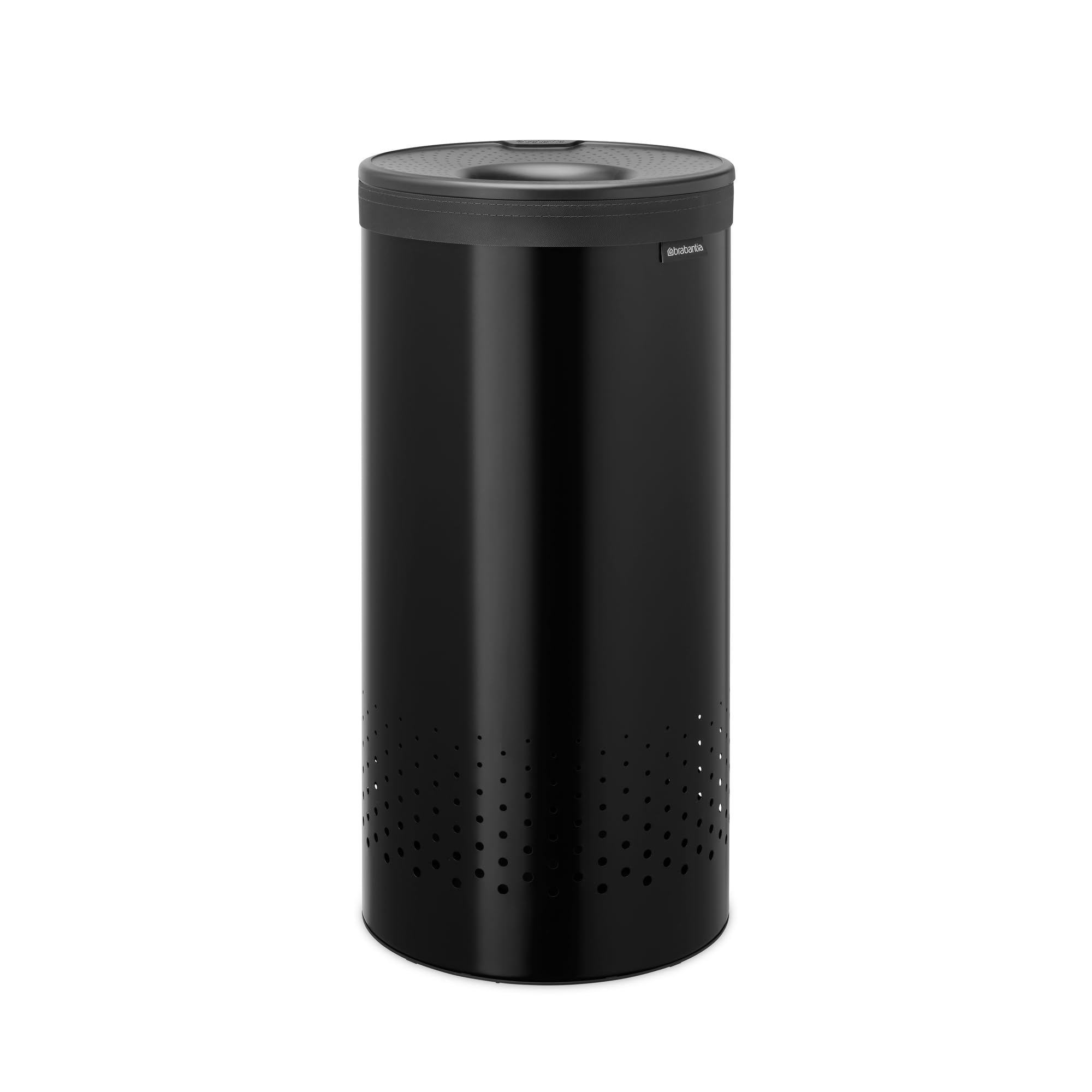 Brabantia Laundry Bin - 35L - Matt Black - Steel Lid - Round Shape