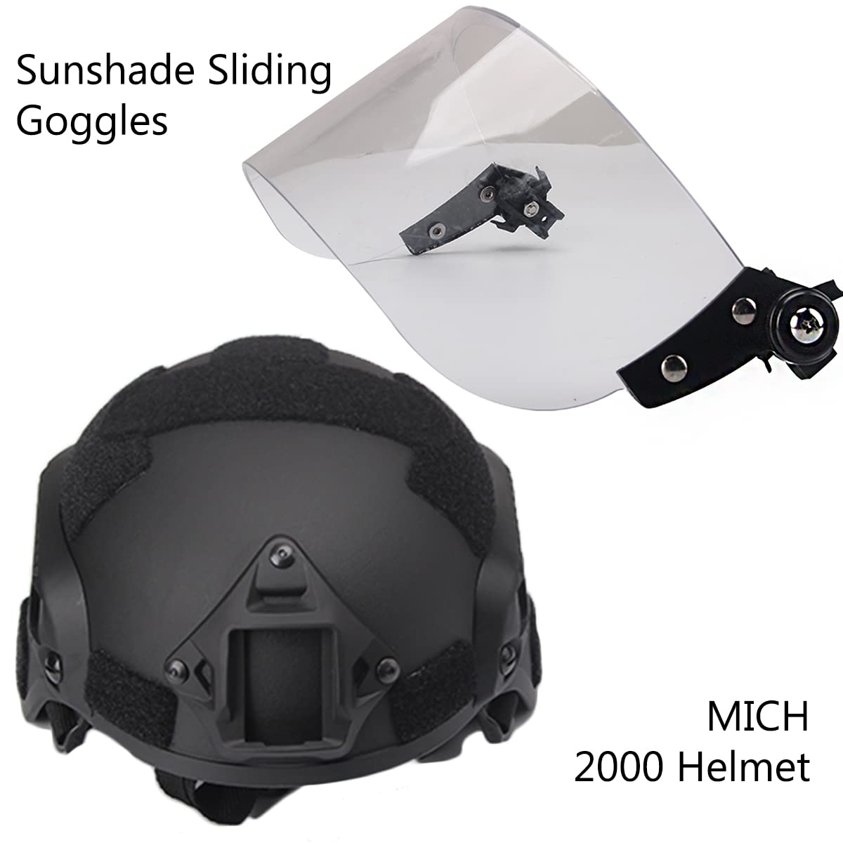 Will Outdoor Casque Tactique Léger Mich 2000 – Visière Anti-émeute, Rails Latéraux, Support NVG, 700g, Adapté Paintball