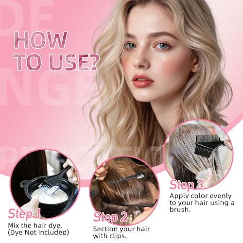 ROOHUA 8 Pcs Hair Coloring Kit - Professional Hair Dye Tools for Home Salon Use with Bowl, Brush, Comb, Clips, Gloves & Shower Cap - Reusable Supplies (8, Black)
