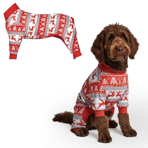 Image of Spark Paws Dog Christmas Pajama, Dog Recovery Suit Male, Onesie, Ultra-Soft and 4-Way Stretch, for Small Medium and Large Breeds - Winter Wonderland - 2XL
