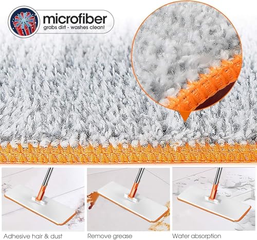 Image of TEKCOOL Moppers for Cleaning Floor Tekcool Microfiber Magic Mop for Floor Cleaning,Home Hands Free Squeeze Mop, Stainless-Steel Handle, Bucket Less and Microfiber Refill:'