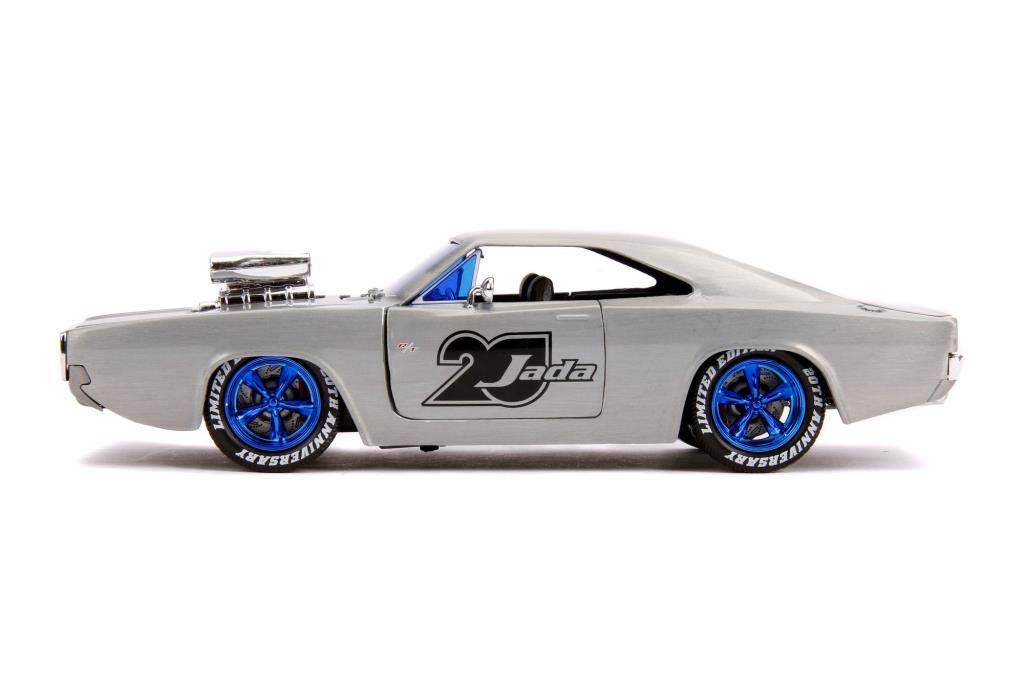 Dickie Toys 253745017 1970 Dodge Charger, Wave 5, Die-Cast con Ruota Libera, Jada Toys 20 Anni, Argento Metallizzato Spazzolato