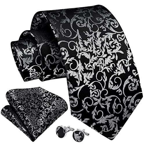 Image of Enlision Ties for Men Floral Tie Handkerchief Cufflinks Set Formal Flower Classic Mens Necktie & Pocket Square Wedding