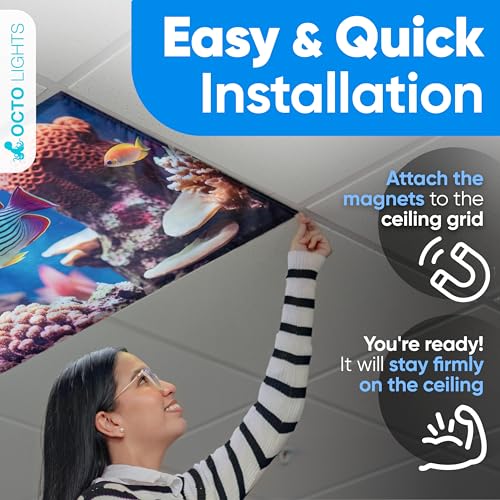 Image of Light Covers for Ceiling Lights Classroom - Magnetic Ocean Cover for Fluorescent Or LED Fixture - Must Haves for Teacher Supplies - Home, Office Cubicle Decor - Calming Overhead Lighting