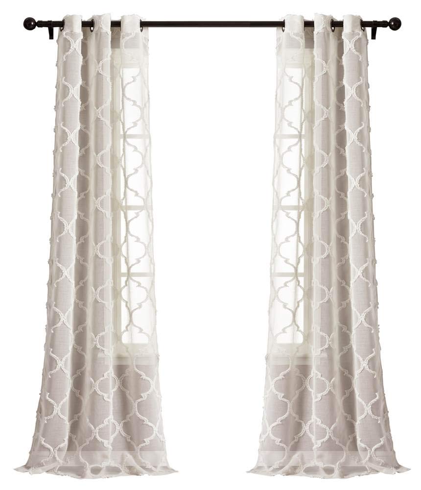 Lush Decor Beige Avon Trellis Grommet Sheer Window Curtain Panel Pair (84" x 38")