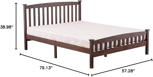 Miniatura 2 de NA Marco de cama de madera tamaño matrimonial, cama de plataforma de madera dura con cabecera y estribo, no necesita somier, fácil montaje, nogal