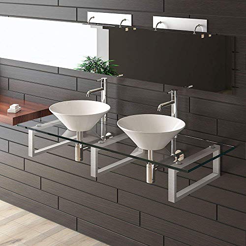 Lavabo en céramique et verre transparent - Alpenberger - Série 100 - Meubles en verre - Céramique - Verre transparent - Lavabo pour votre salle de bain exclusive - Double lavabo - Lavabo en céramique Cover