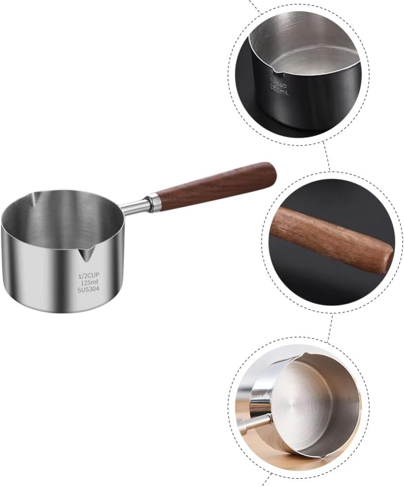 ABOOFAN 250ml Stainless Steel Mini Butter Warmer Small Milk Pot Coffee Milk Warmer