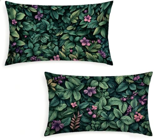 Genérico Verde Fundas Cojines 40x80 Juego de 2 Fundas de Cojines Flor Lino Cojines Rectangular Decorativos con Cremallera Oculta para Cama Decoración Sofás Sala de Estar Dormitorio Exterior -1542