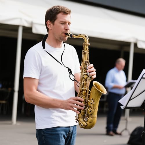Saxophone Neck Strap,Upgraded Extended Length Neck Straps,Adjustable Soft Sax Leather Strap Padded for Alto Sax,Tenor,Bass Clarinet and Saxophone Accessories,Comfortable Support for All Players