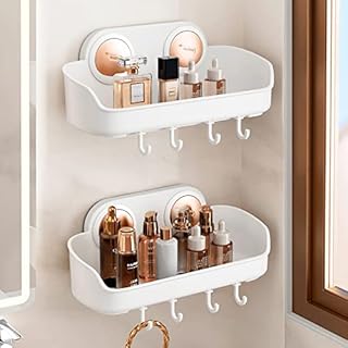 TAILI Shower Caddy Suction Cup 2 Pack Bathroom Shower Shelves Shower Baskets Wall Mounted Suction Shower Organizer for Shampoo, Conditioner, Plastic Shower Caddy Drill-Free Removable