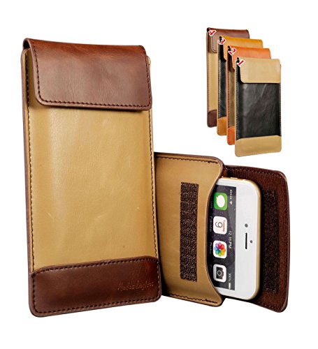 IPhone 6 6S Plus 5.5 Galaxy Note 3 4 5 Holster , [ OUTDOOR ] Climbing Hook / Inside Pocket , Synthetic Leather Carrying Pouch Cover Case with Secure Flip Velcro Closure . - Yellow Brown