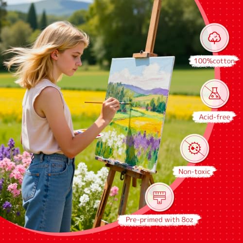 Image of 32 Pack 12x16 inch Large Flat Canvas Boards for Painting | Gesso Primed Acid-Free 100% Cotton Paint Canvas Panels for Acrylics Oil Watercolor Tempera