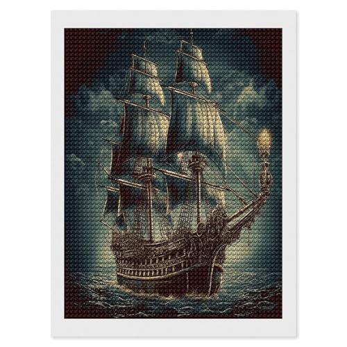 Peinture diamant bateau pirate anti stress kit complet toile adhésive strass faciles à poser