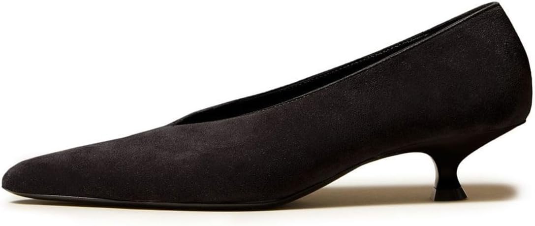 miss left Women Chic Pumps Kitten Low Heels Office Professional Shoes Closed Pointed Toe V-Cut Slip Ons Elegant Comfortable Size 4-16 US