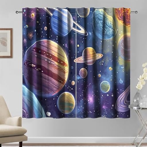 Kzzfqxb 117×138cm Cortinas Planet, Cortinas de Drape con Estrellas del Sistema Solar y Galaxia, 2 Paneles para Niños, Cortinas de Ventana para el Dormitorio y la Sala de Estar | Ya disponible en tu tienda friki favorita! En mundofriki.es!