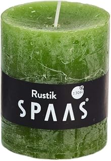 Spaas 8 Rustic Unscented Pillar Candles, Paraffin Wax Olive Green, D 68 mm x H 80 mm