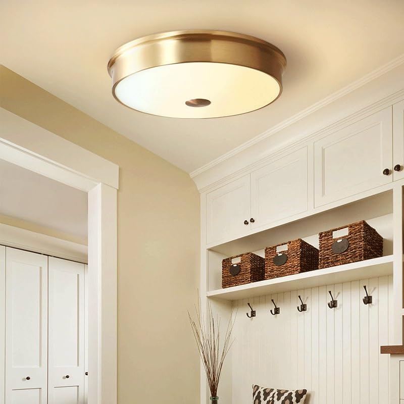 Modern Simplicity All Copper Lamp Body Glass Round Lampshade Ceiling Lamps Modern Simple Bedroom Study American Style Light LED Three Colors Adjustable Source Living Room Foyer Close to Lights