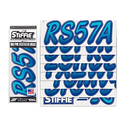 Image of STIFFIE Whipline Aqua /Navy 3 inch Boat & PWC Registration Decals • Numbers Letters Stickers