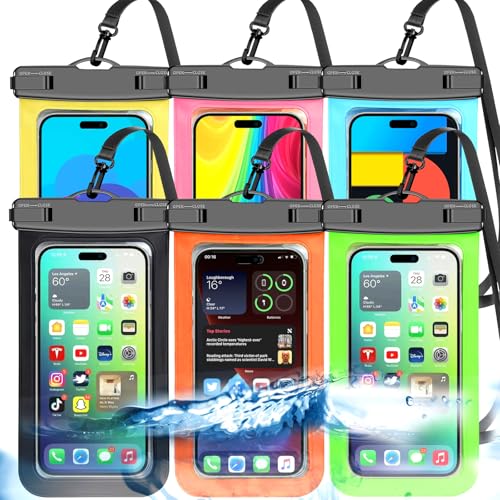 [Fits Up to 8.5'] 6 Pack Multicolor Waterproof Phone Pouch, Cell Phone Case Dry Bag,Protection...