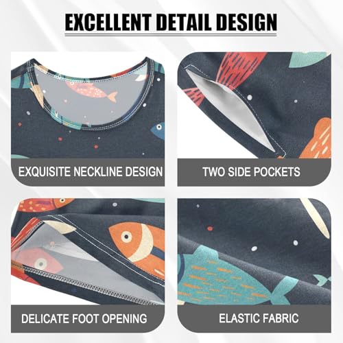 ALAZA Fish Navy Blue Polka Dots Pajamas Short Sleeve 2 Piece Sleepwear Top and Bottom Pajama Set Unisex4