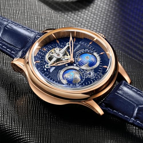 Image of SEAKOSS Watches for Men Automatic Mechanical Luxury Flywheel Watch 3D Double Globe Stainless Steel Case Men Wrist Watch