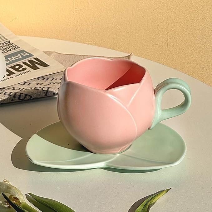 Craftd Lifes Tulip Coffee Mug with Saucer - Studio Set | for Home, Office, Gift | Ceramic Mug Saucer Set 370ml (Pack of 1)- Pink. (B0DDY91XZN) Amazon Price History, Amazon Price Tracker