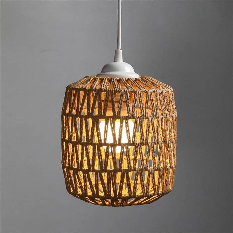 Image of Simulated Rattan Lamp Cover Handmade Woven Chandelier Vintage Lampshade Home Decor Hanging Pendant Bedroom Livingroom Supplies