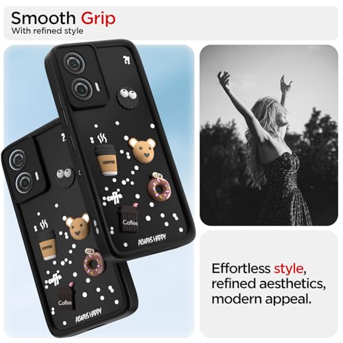 Image of Outlouders Back Cover for Motorola Moto Edge 50 Fusion 5G / Motorola Moto G96 5G | 3D Cartoon Cute Fun Bear | Silicone Full Body Protection Bumper Case (Black)