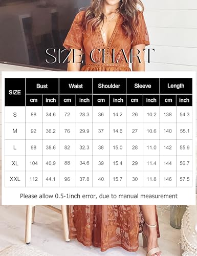 Eleter Women's Deep V-Neck Lace Romper Short Sleeve Long Dress4