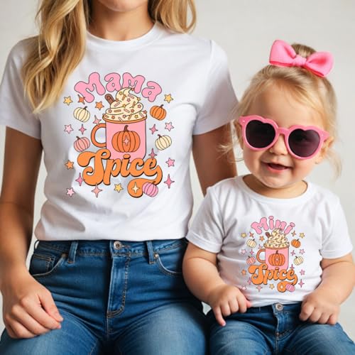 Mama Baby Spice, Mommy and Me Pumpkin Shirt, Mom Daughter Matching Fall Outfits, Halloween Mommy and Me Shirts, Pumpkin Spice Mama Mini Graphic Tees.2